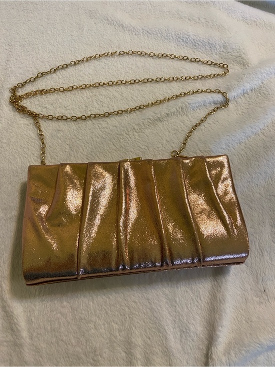 Source Unknown Handbags - Source Unknown Rose Gold Metallic Pleated Clutch with Chain Strap